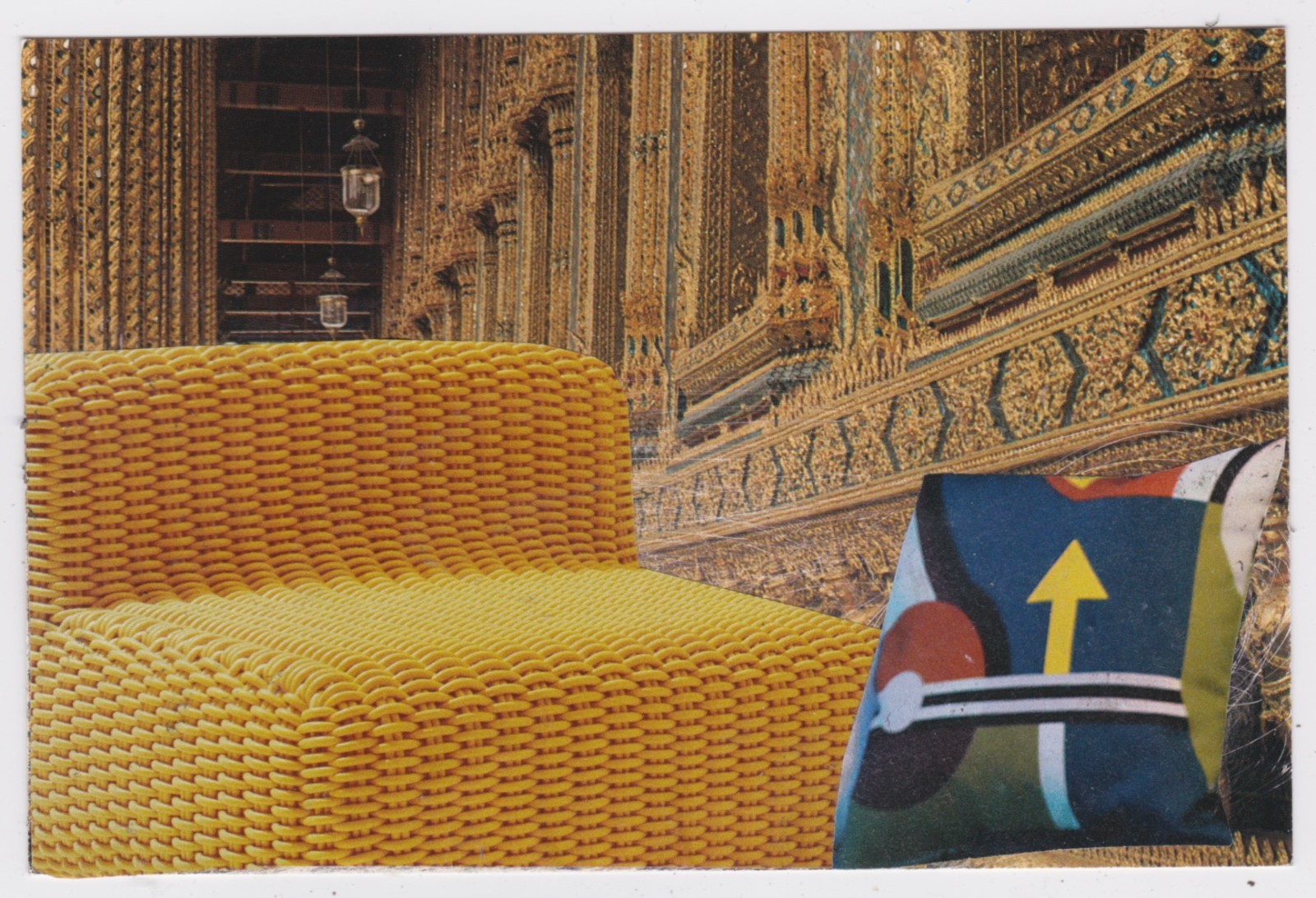 Mail Art David Greenberger "Seating with a Pillow Option" collaged postcard 2024