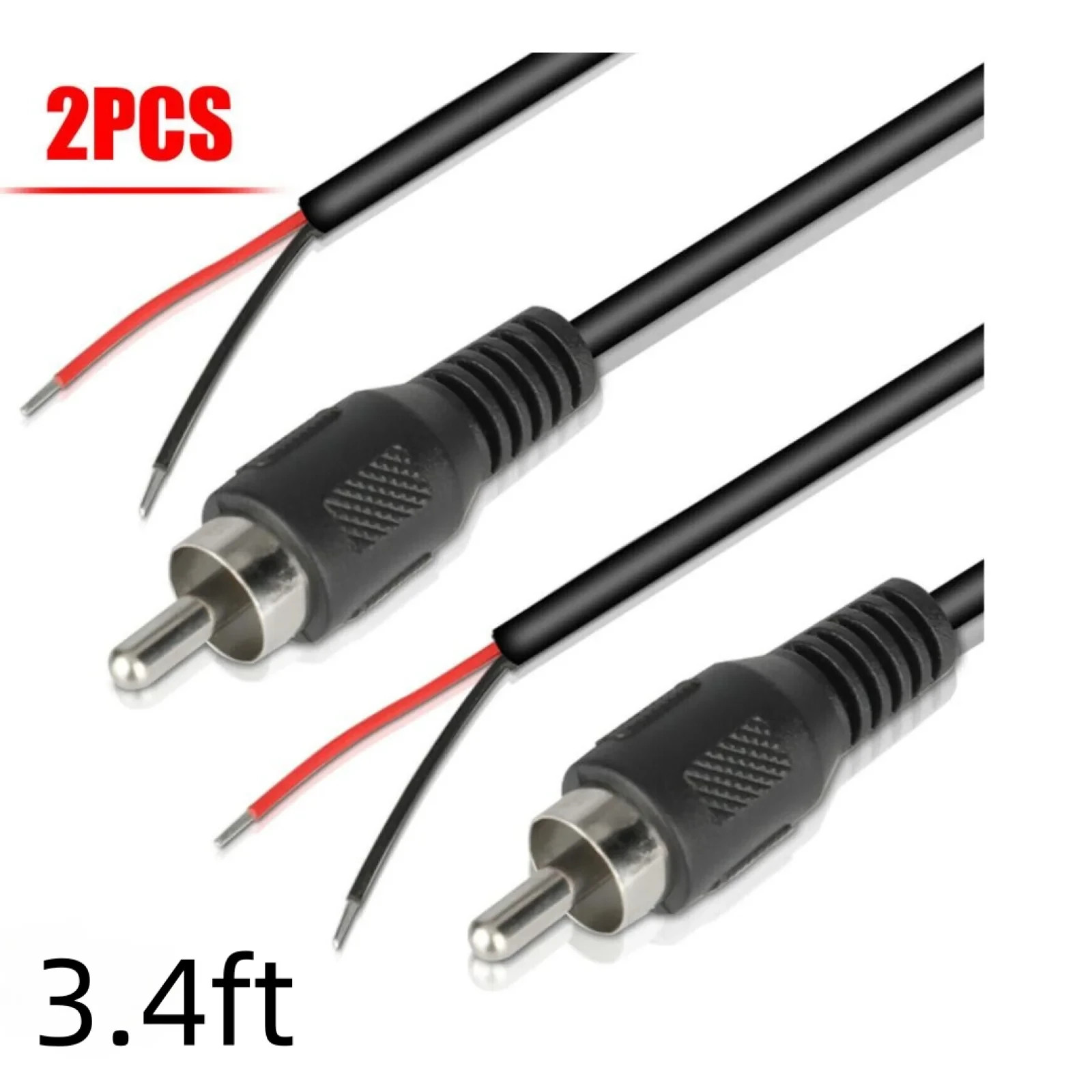 2Pack 10 ft RCA Male Plug to Bare Wire Audio Speaker Subwoofer HDTV Cable Cord