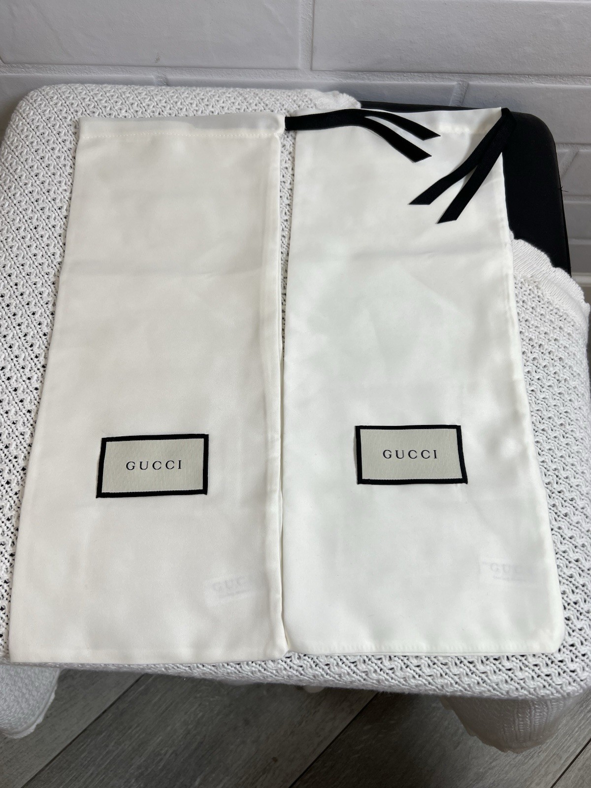 GUCCI Two Drawstring Dust Duster Bag Fabric White 16cm x 39cm