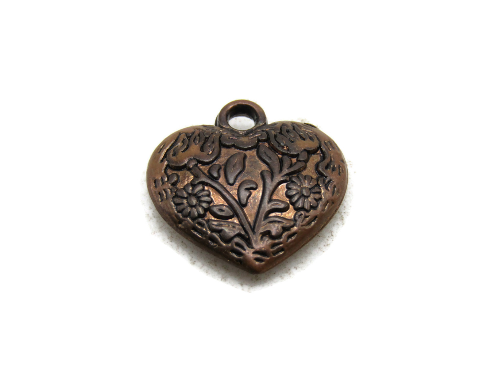 Vintage Etched Heart Necklace Charm Gold Tone