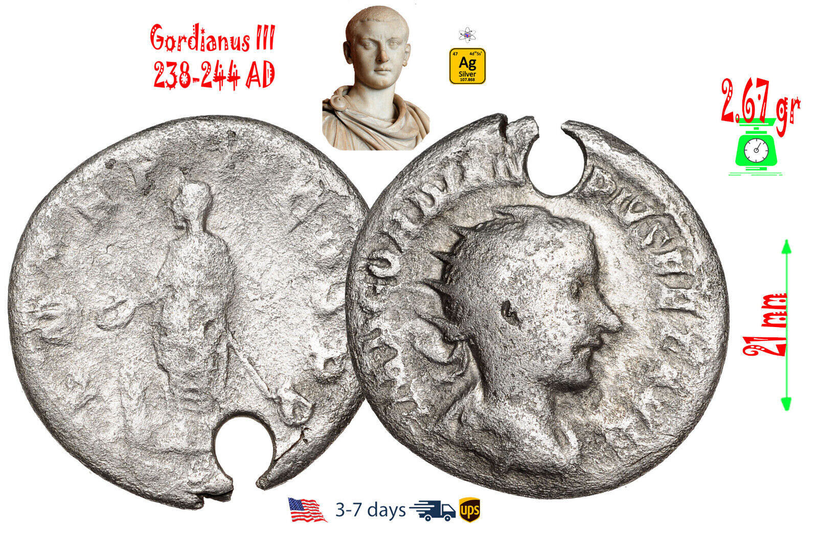 Ancient Roman Empire Coin Silver Antoninianus GORDIAN III 238-244 AD #31161