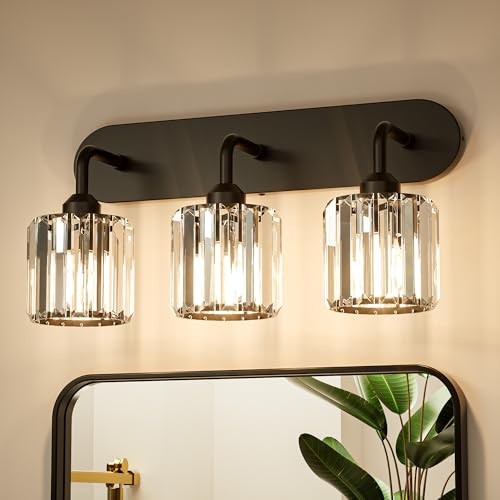  Bathroom Light Fixtures, Crystal Bathroom Vanity Lights Over 3-Light Black