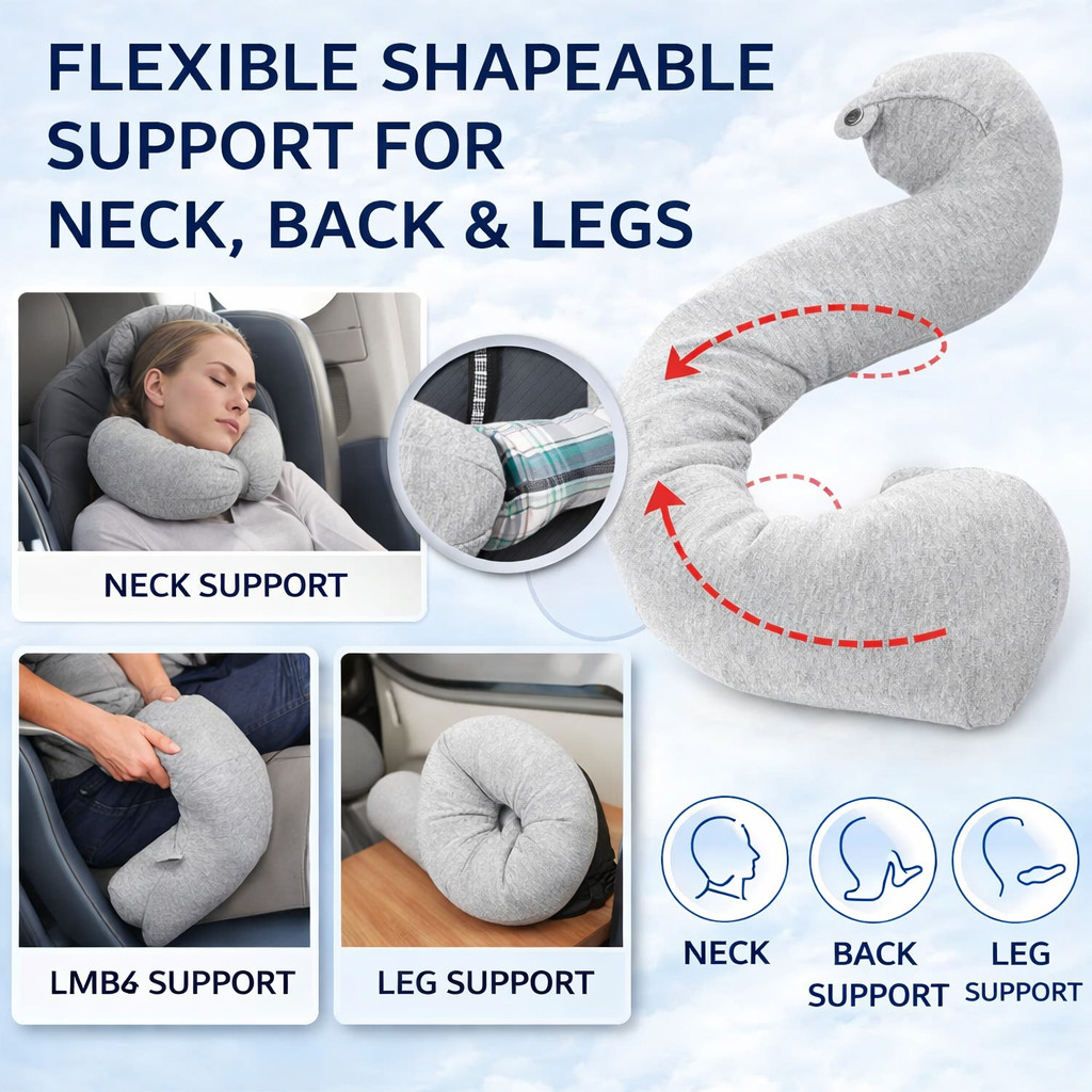wist Memory Foam Travel Pillow Adjustable Neck Support Airplane Neck Pillow