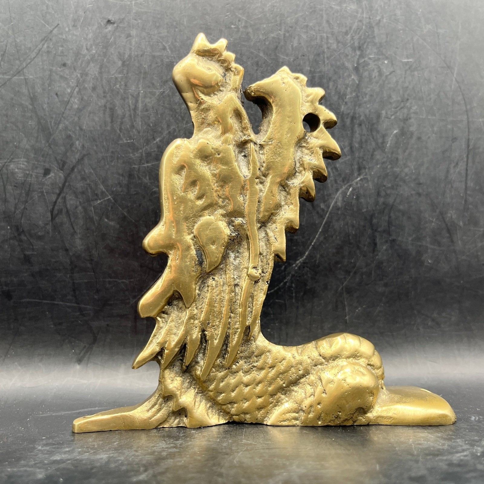 Vtg Solid Brass Mythical Dragon Griffin Brass Wall Hook 5" x 5" Mythic Oriental