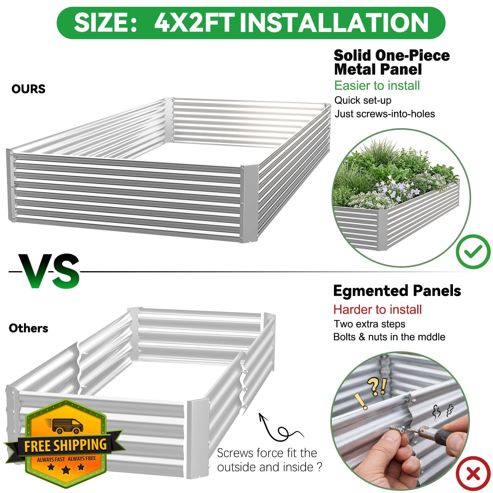CATMANOR 4pk Raised Garden Bed 4x2ft, Corrugated Steel Outdoor Planter