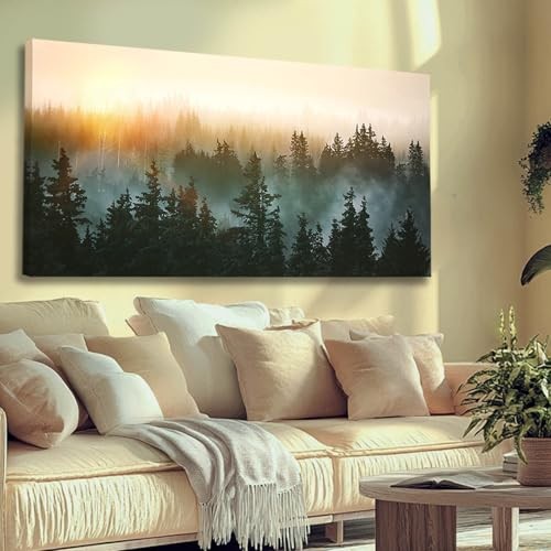  Canvas Wall Art Sunrise Forest Nature Painting Wall Decor 24" x 48" x 3p Black