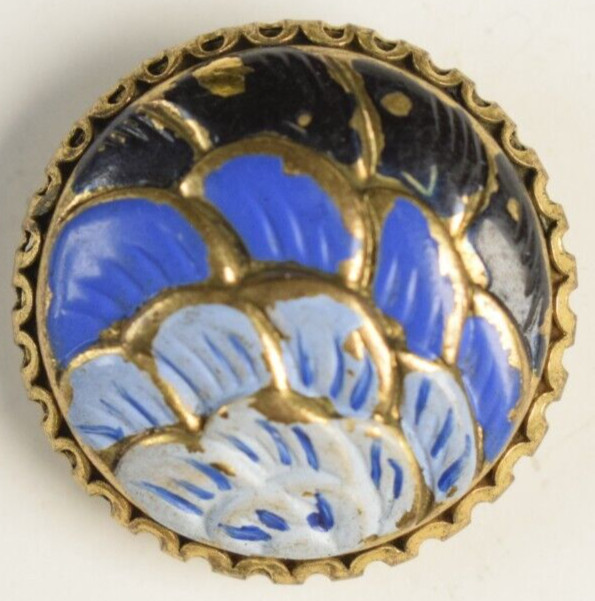 Vintage Early Fancy Blue-Variant Japanese Brass Button R38