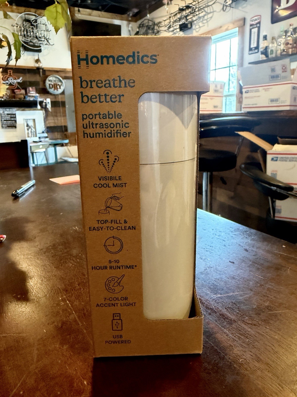 HoMedics Breathe Better Ultrasonic Portable Humidifier USB Cool Mist White