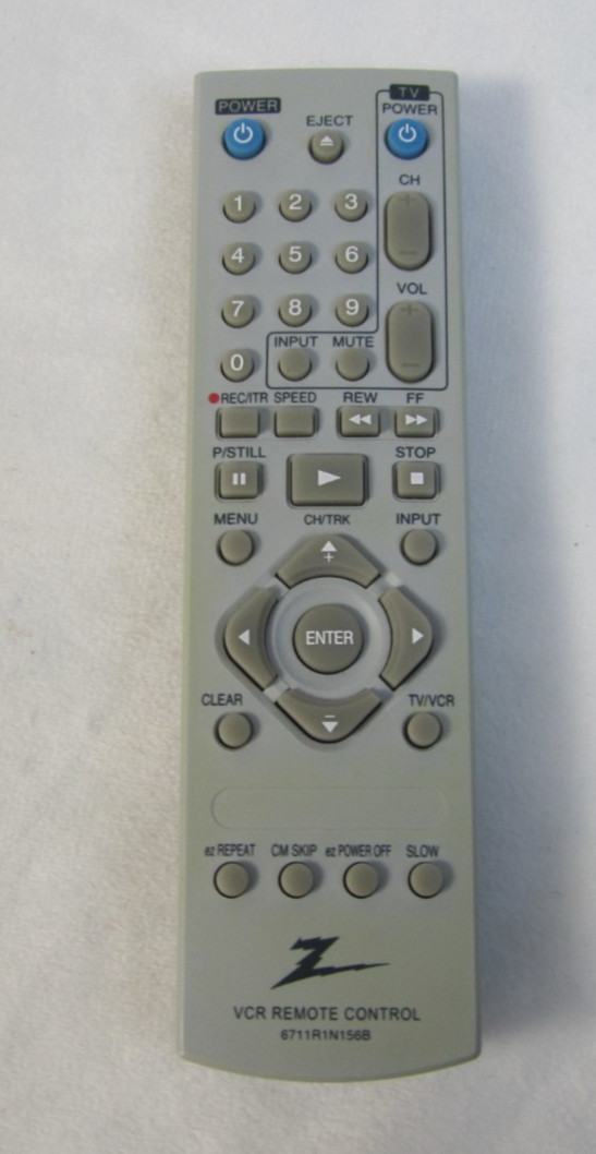 Zenith VCR Remote Control 6711R1N156B Gray - Used - Tested - Works