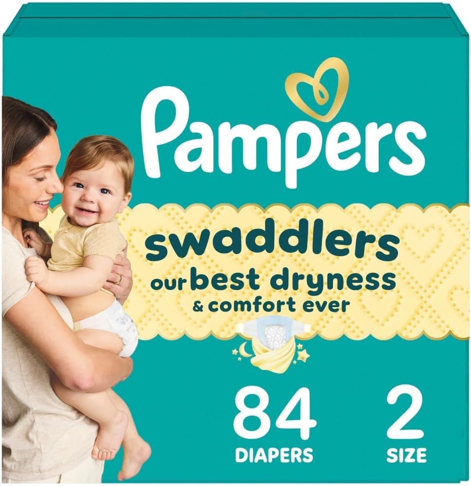 Pampers Swaddlers Diapers, Size 2 (10-22 lbs), 84 Count, Absorbent, Keeps Baby