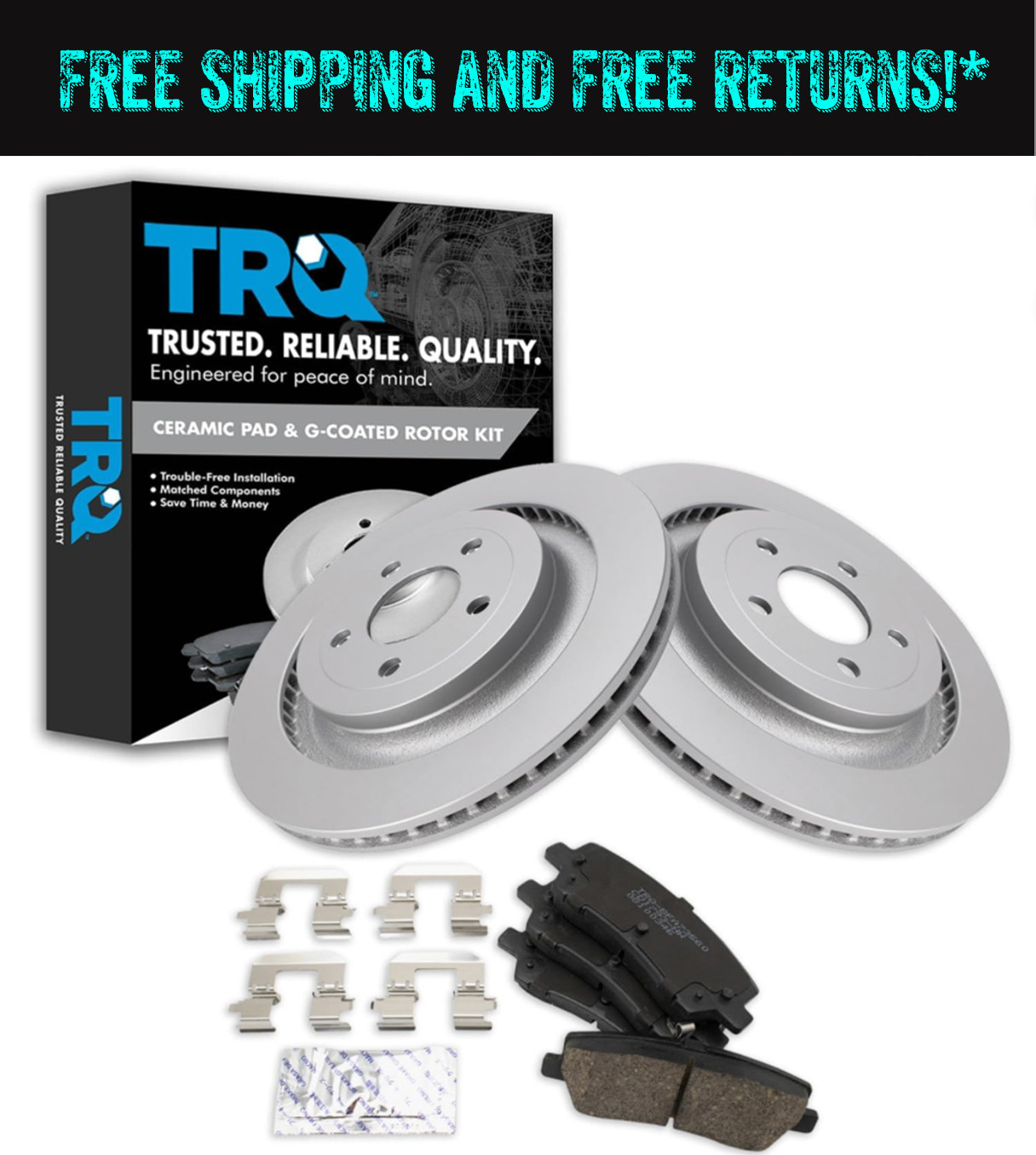 TRQ Rear Brake Pad & Rotor Set Ceramic G Coated Vented, (BRA24598) Ford Mustang 