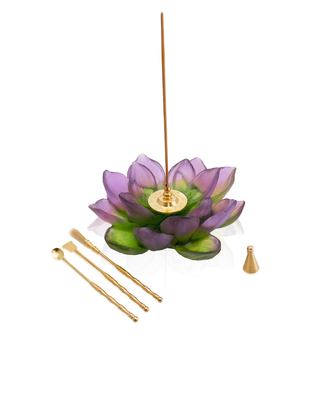 Daum Home Décor - Purple and green incense holder Lotus Garden