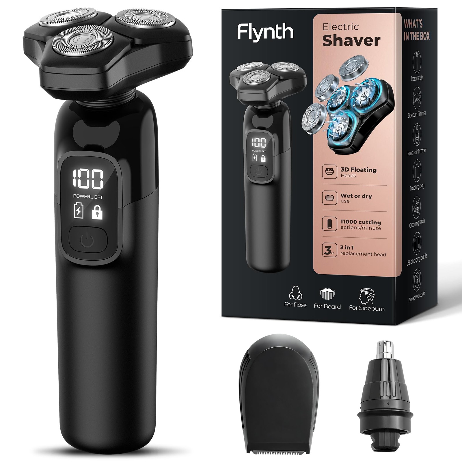 Electric Razor for Men Flynth 3-in-1 Cordless Shaver 3-Blade Rotary Shavers... 