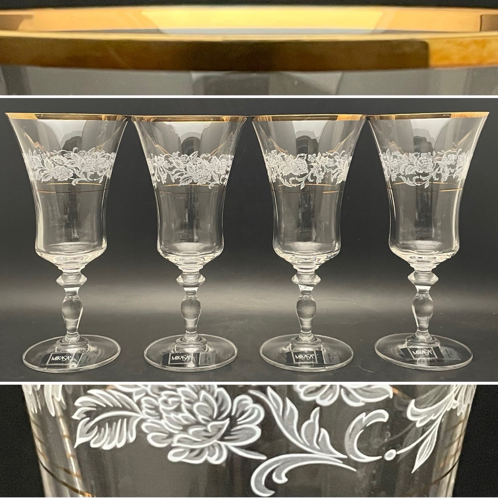 Mikasa Antique Lace 4 Piece Crystal Iced Tea Glasses 1989-91 Austria 8"tall 10oz