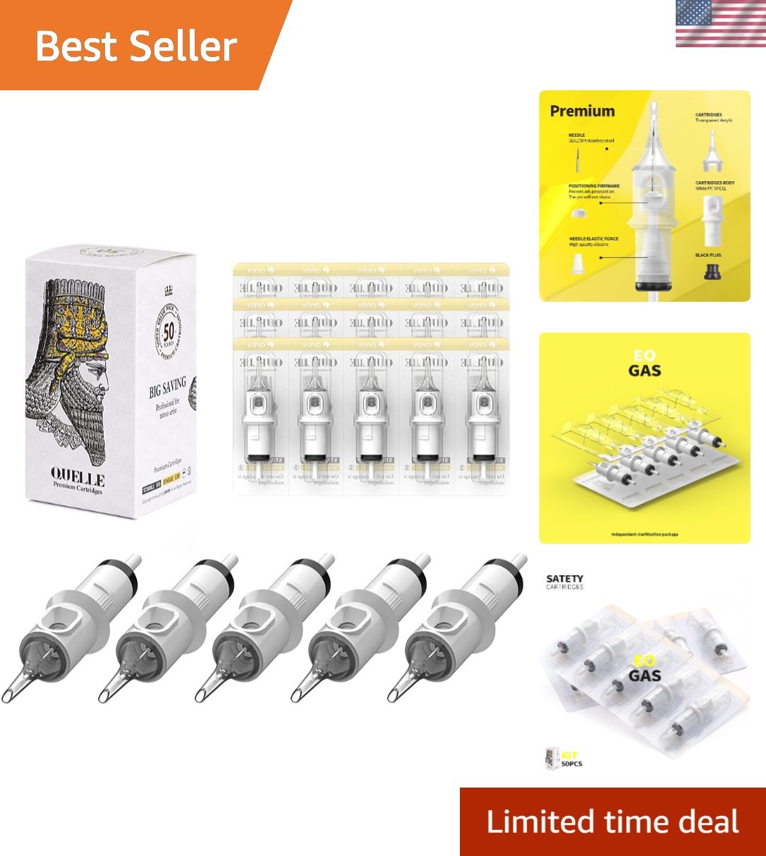 Tattoo Cartridges Needles 50Pcs Mixed Standard Round Shader 3RS 5RS 7RS 9RS 1...