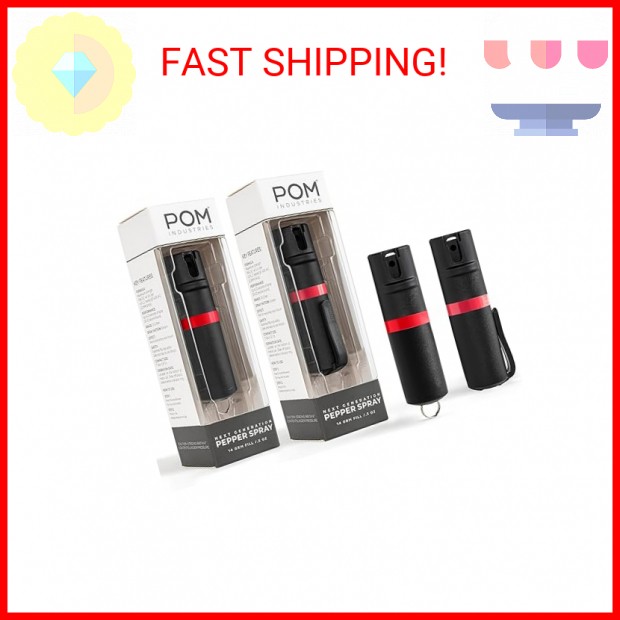 POM Pepper Spray Combo Pack Clip & Keychain - Maximum Strength OC Spray Self Def