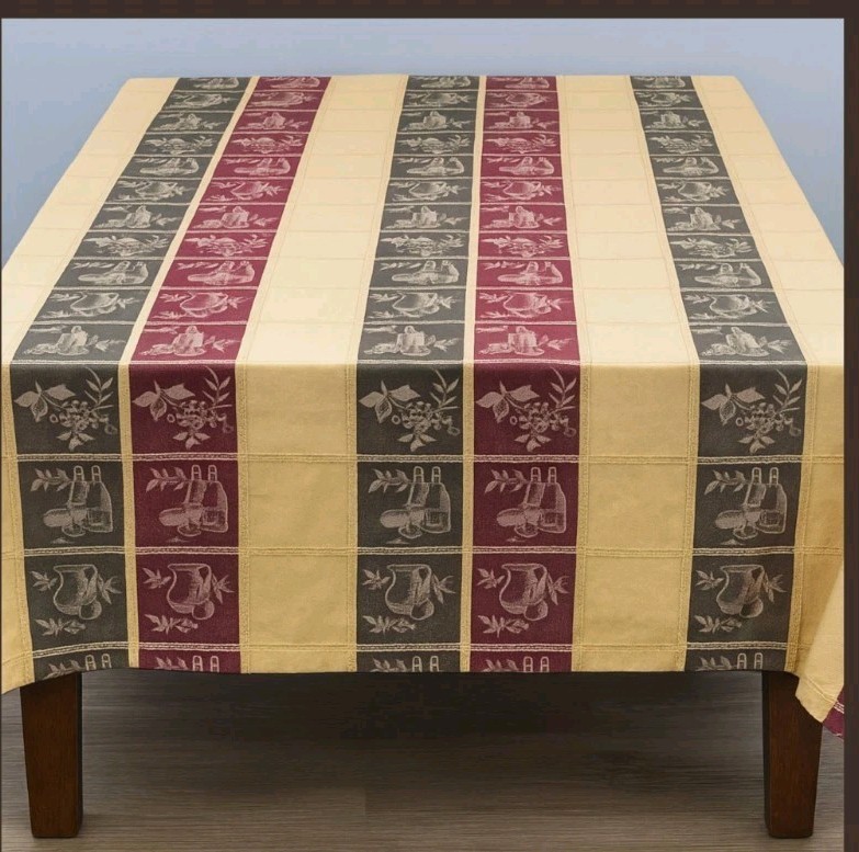 Vintage Wine Bottle Grapes Tablecloth 54x74  Olive Vineyard Jacquard Cotton 