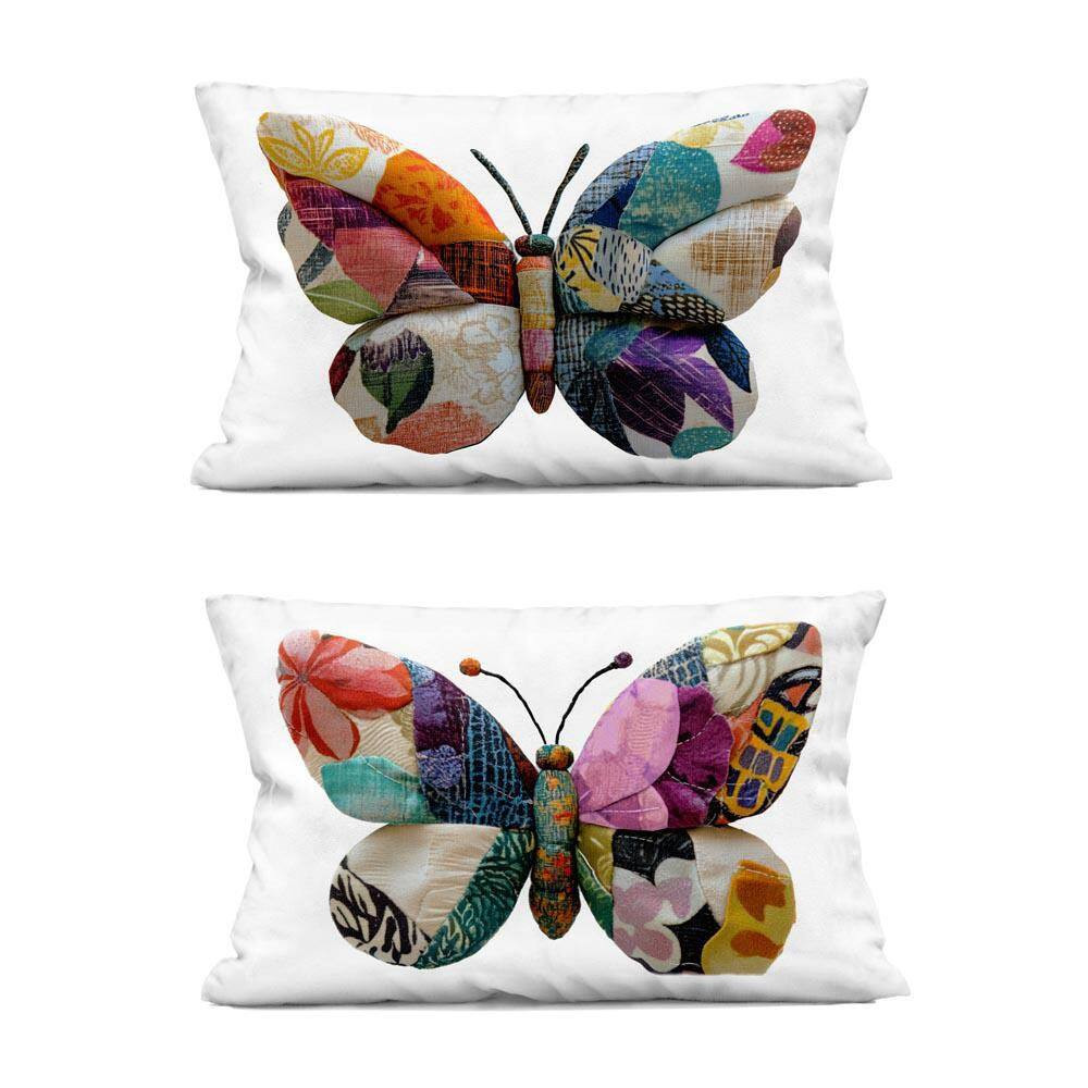 Vivid Patchwork Butterflies Multi-Color Print Zipper Polyester 14 In. X 20 In. T