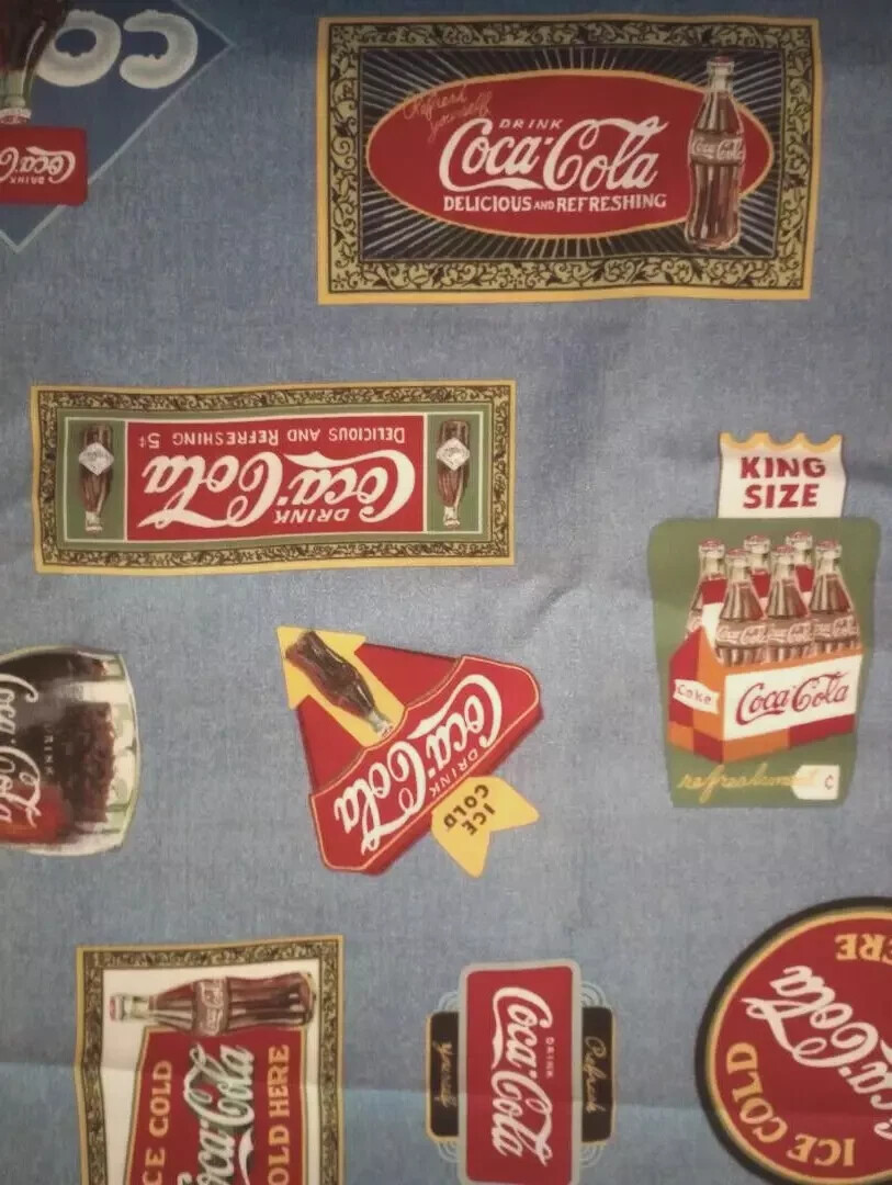 coca-cola coke rare fun fabric length piece 22 x 15 1/2 inch 1pc