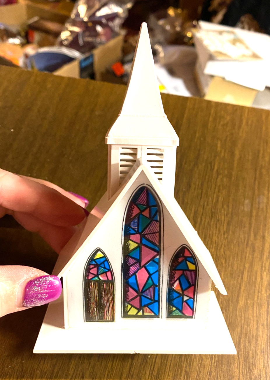 Plastic Light up Church Christmas Ornament 5.5"