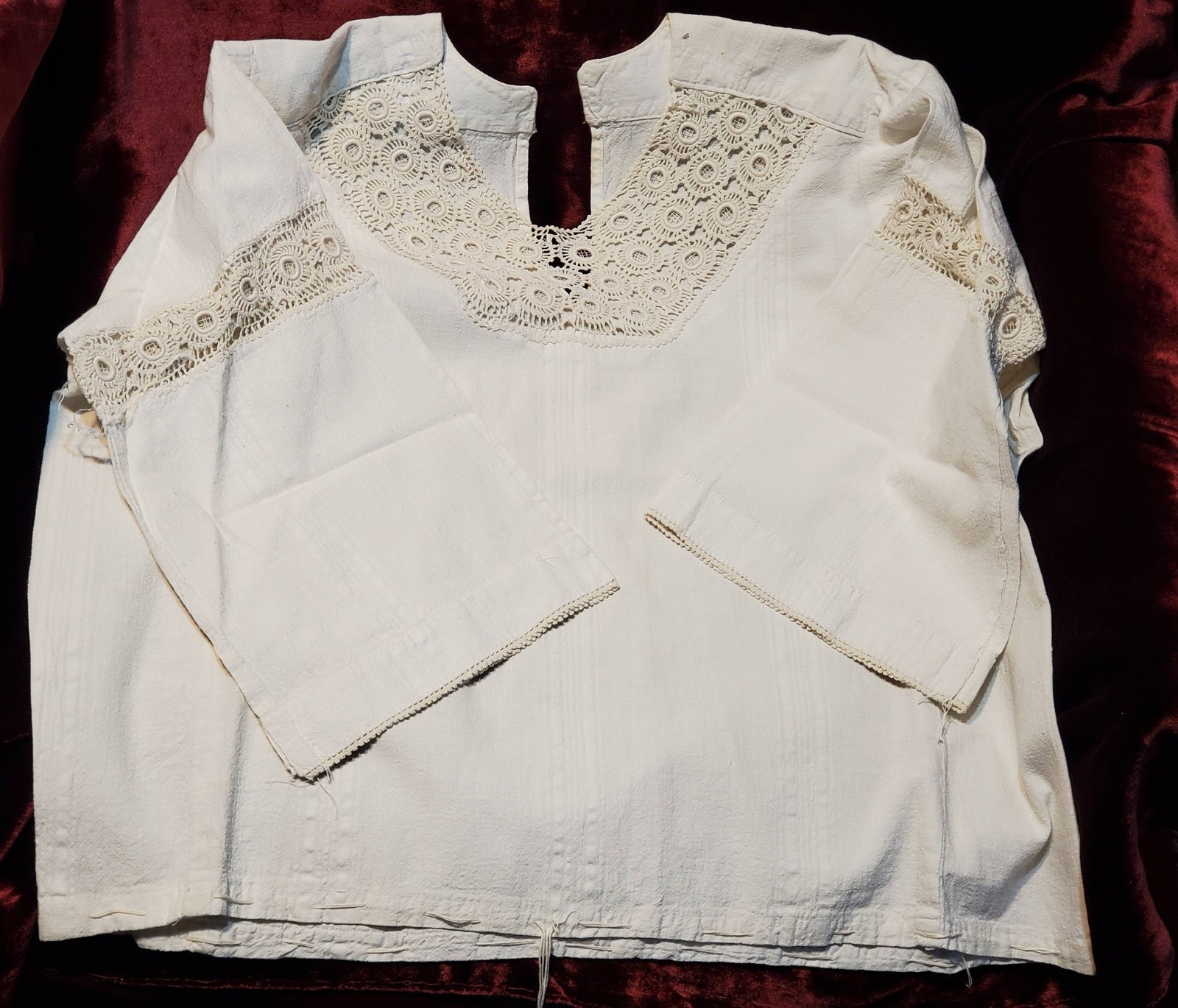 intage Serbian Traditional Shirt Hand-Made with  Crochet & Sleeve Accents