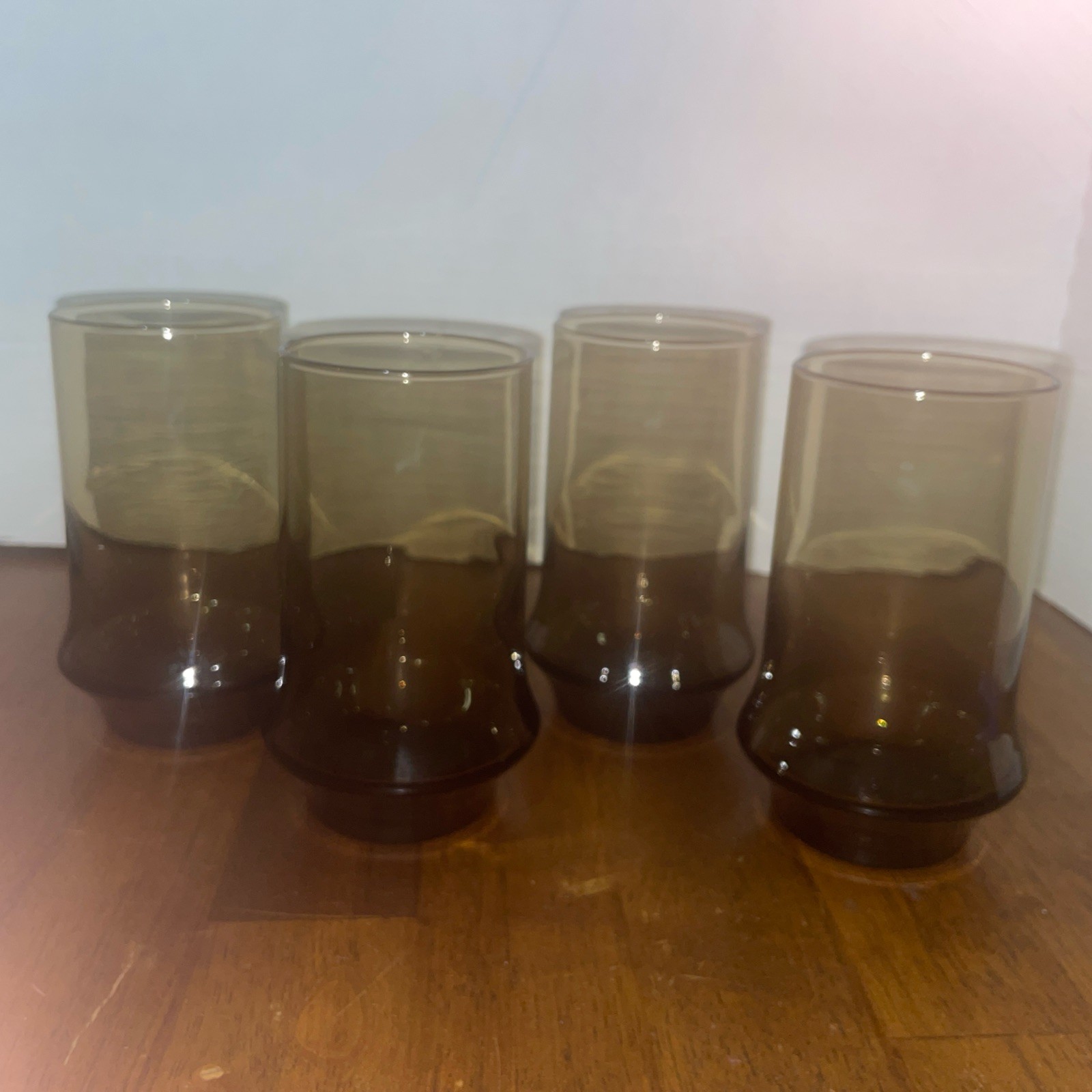 Vintage Set of 4 Libbey Tawny Accent Smoky Brown Beverage Glasses 12 oz.