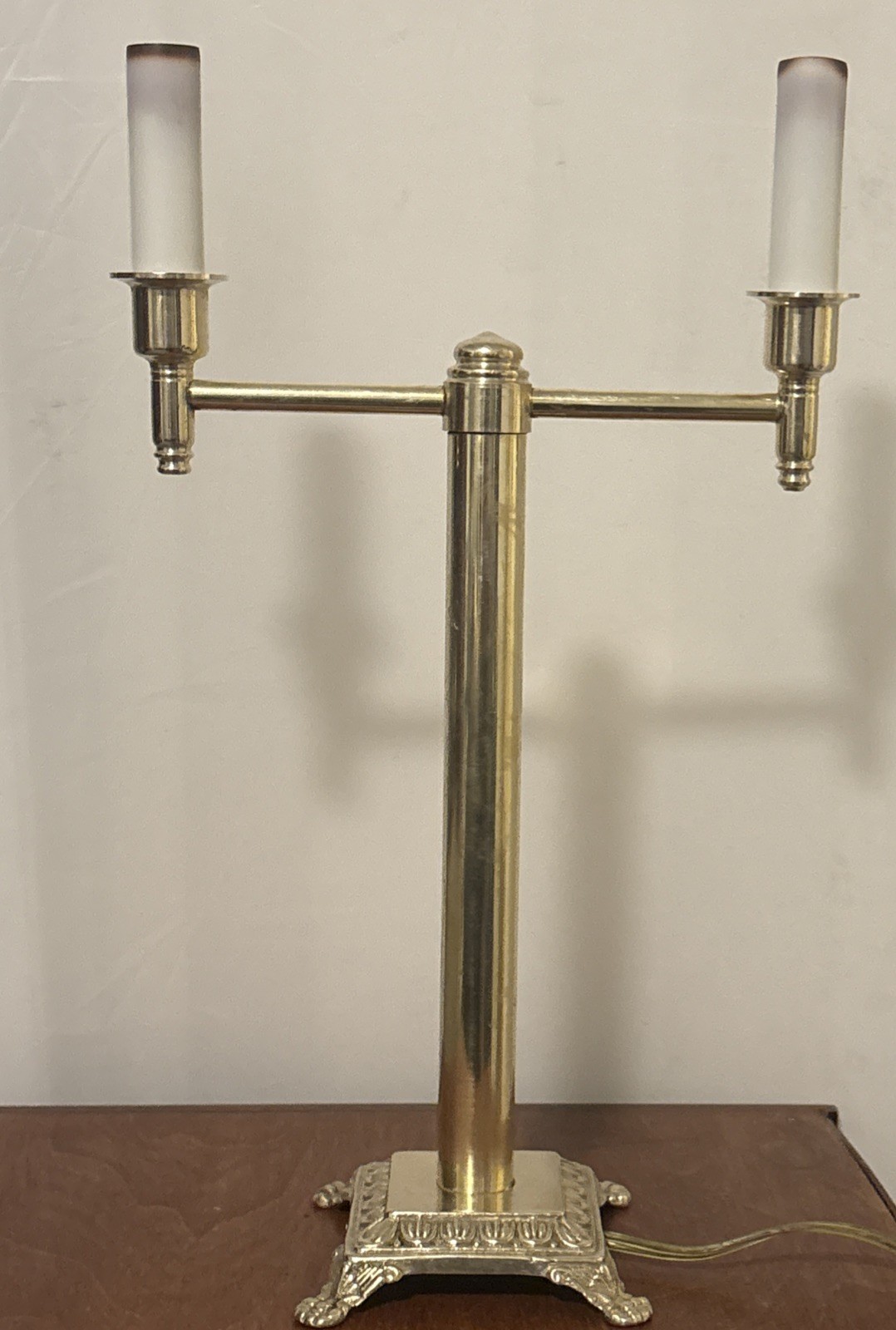 Vintage Solid  brass double arm candlestick style Mcm Claw Feet 1960s table lamp