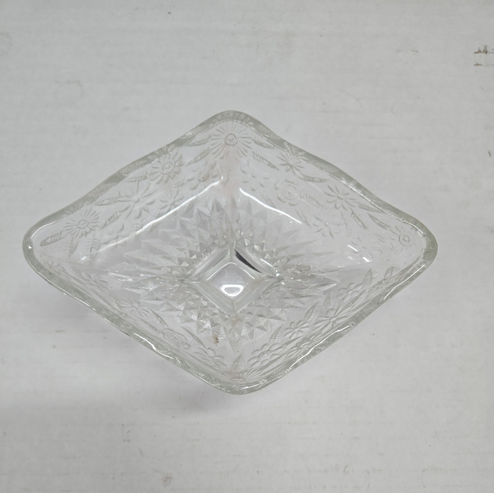 Vintage Indiana Glass Footed Candy Dish Diamond Shaped Floral