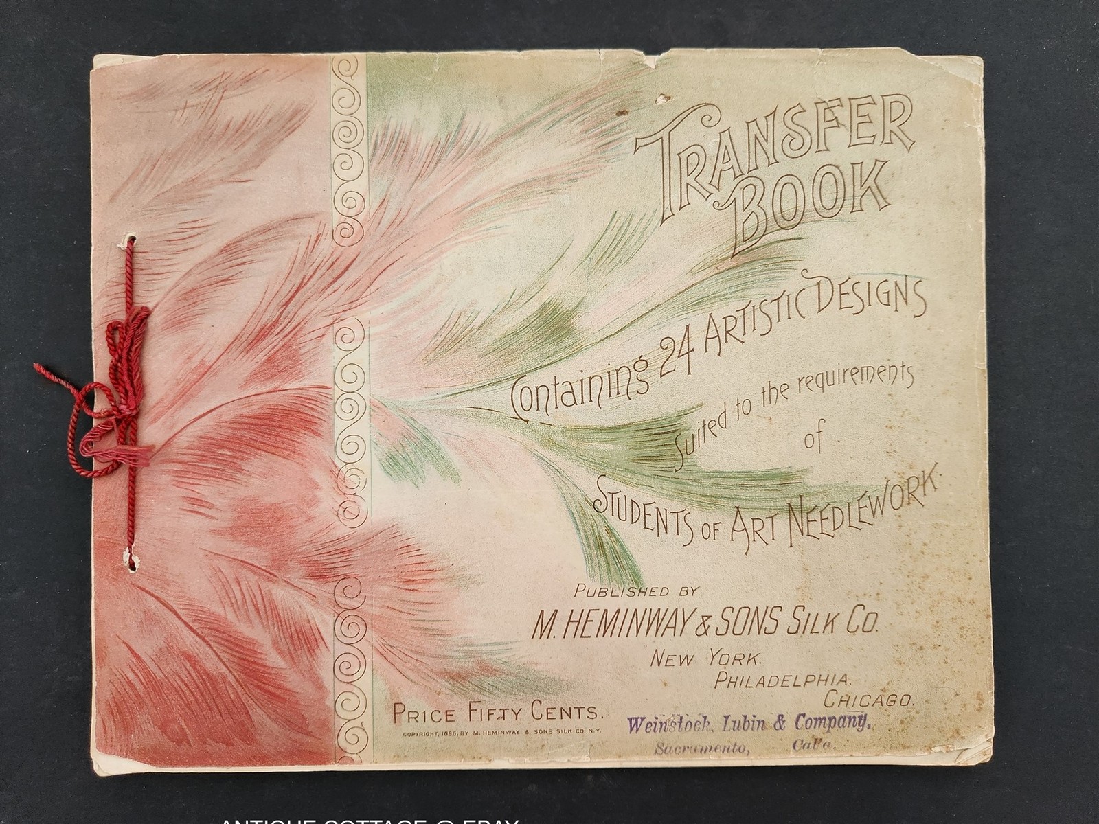 1896 antique HEMINWAY & Sons Silk TRANSFER BOOK artistic designs art needlework