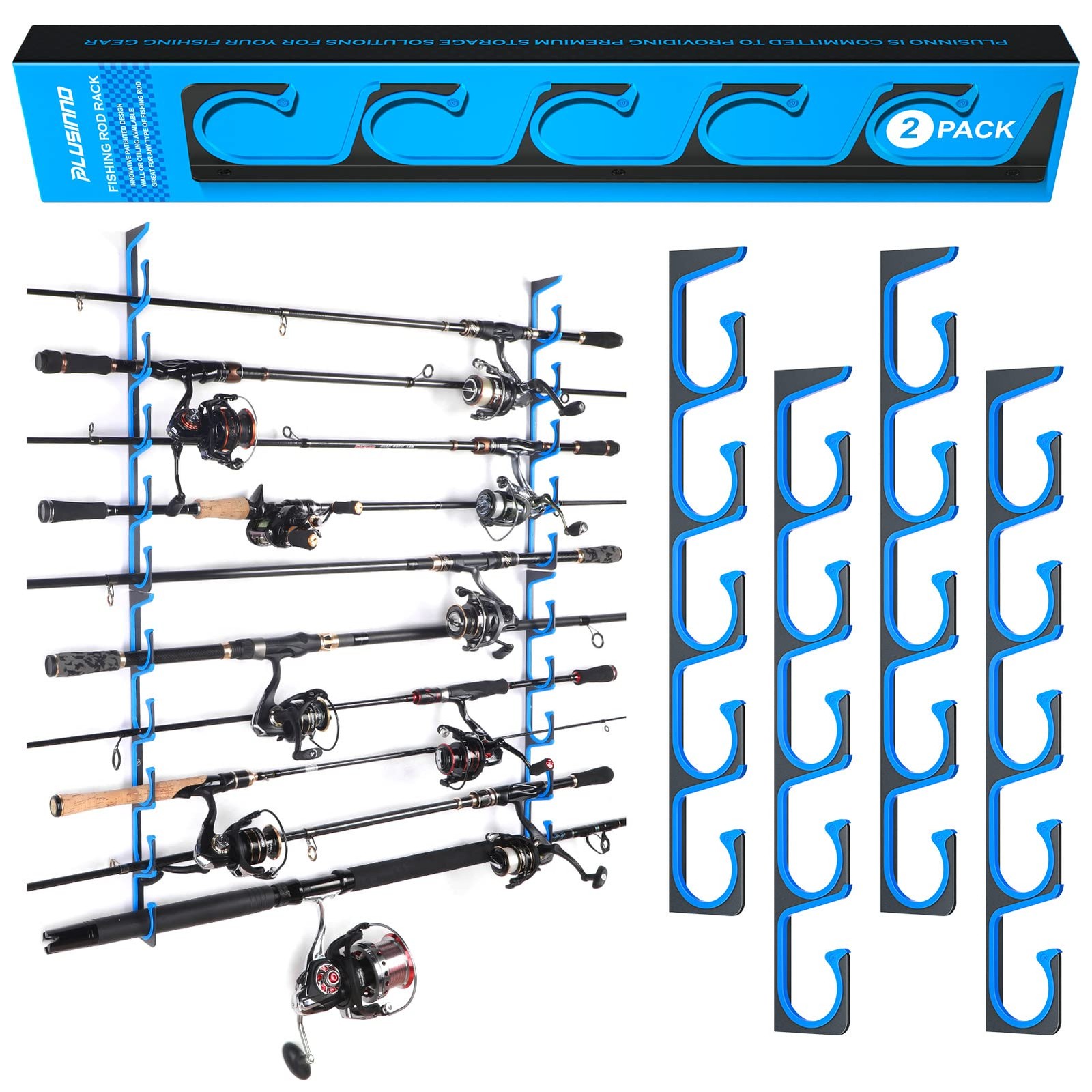 Best PLUSINNO H5 Horizontal Fishing Rod/Pole Holders for Garage Wall Ceiling