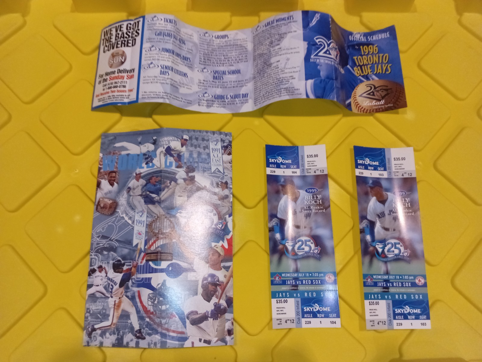 (2) Blue Jays 1991 Skydome Tickets,  Sleeve and 1996 Schedule (Collectors Pack)
