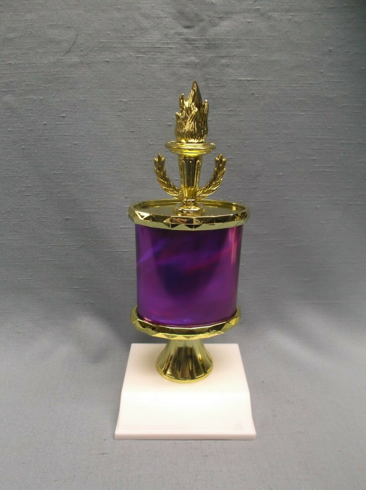 torch wreath purple oval column trophy award white base