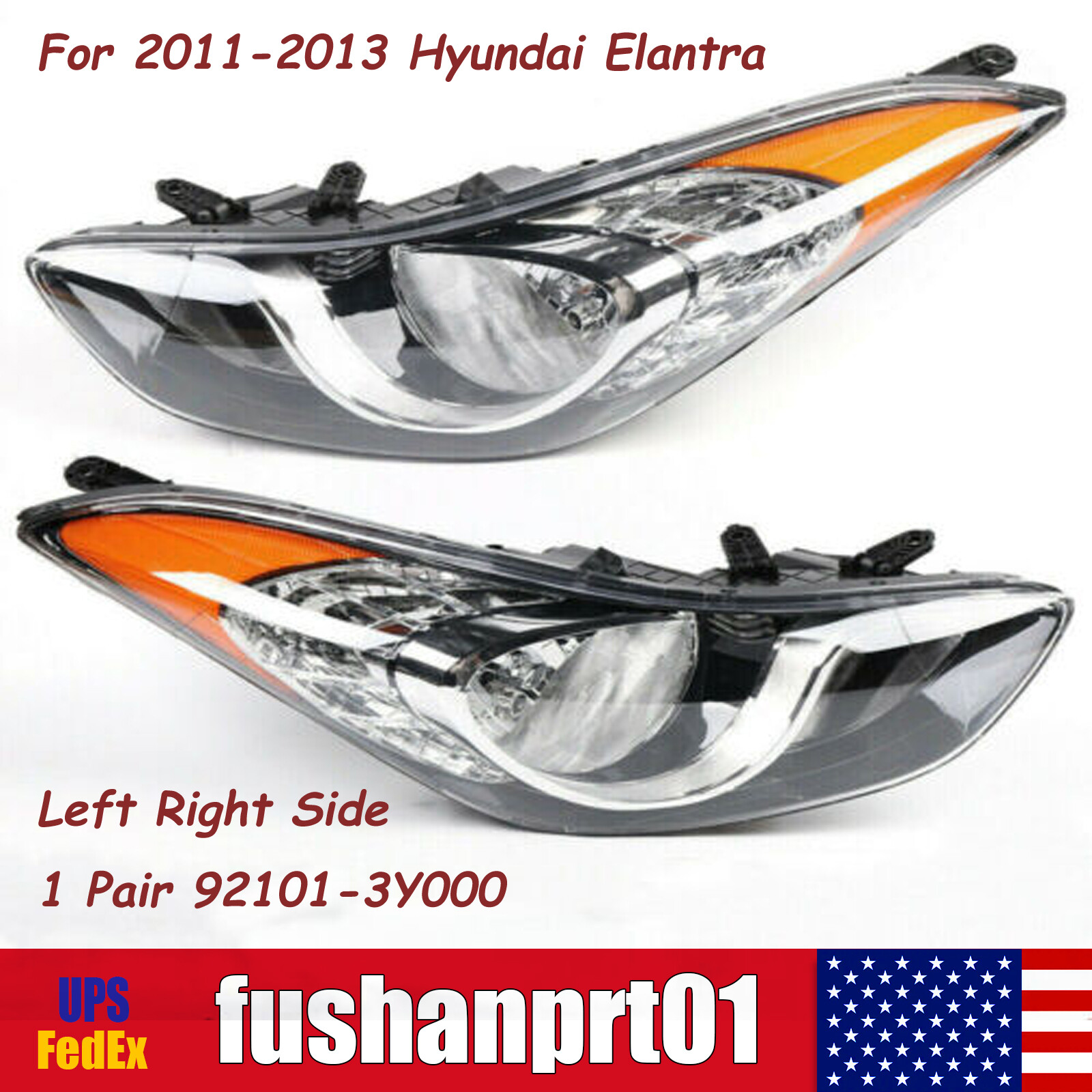 A Pair For 2011 2012 2013 Hyundai Elantra Sedan Headlights Left & Right Headlamp