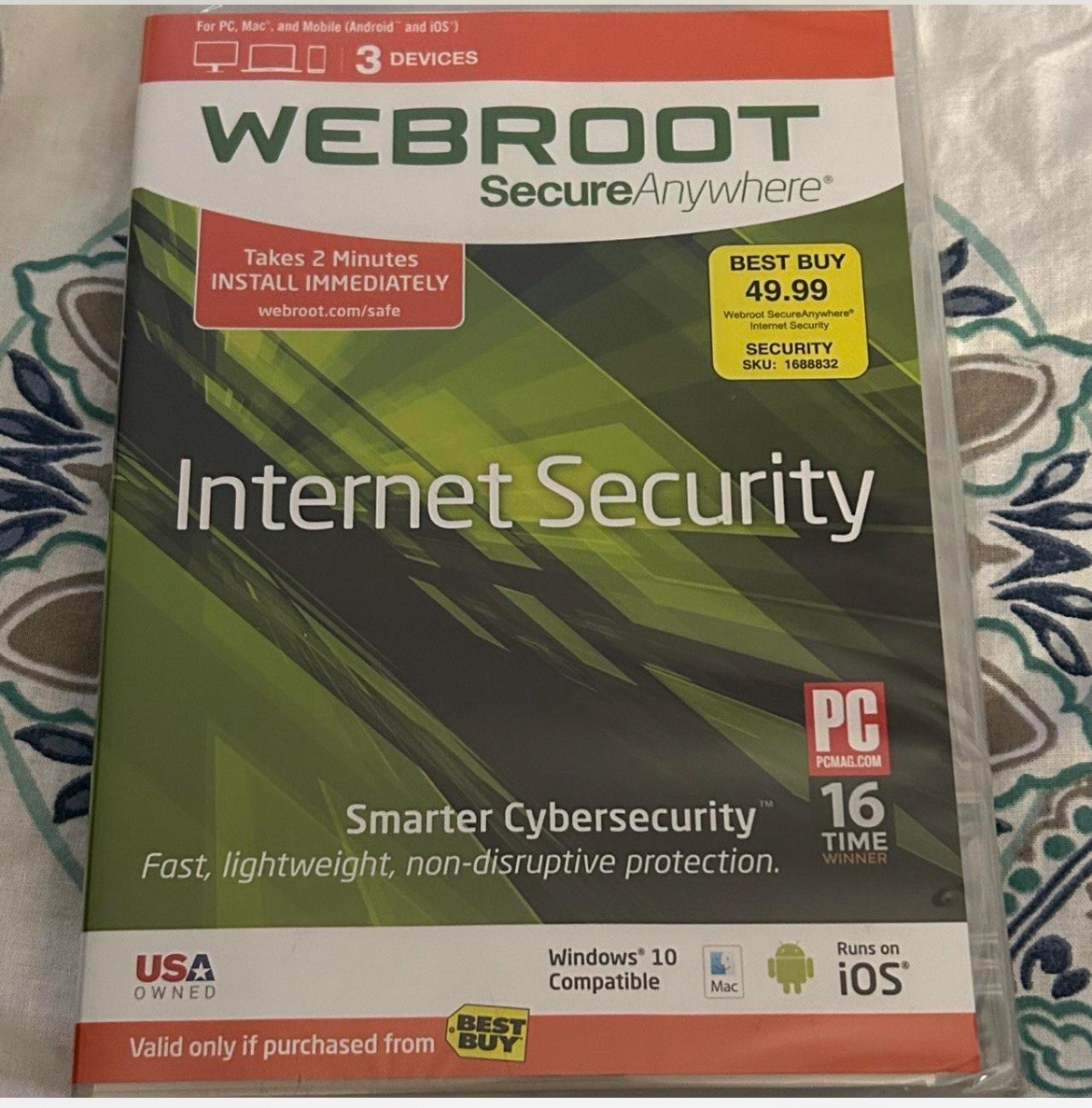 Webroot SecureAnywhere Internet Security 3 Devices Physical Package Windows