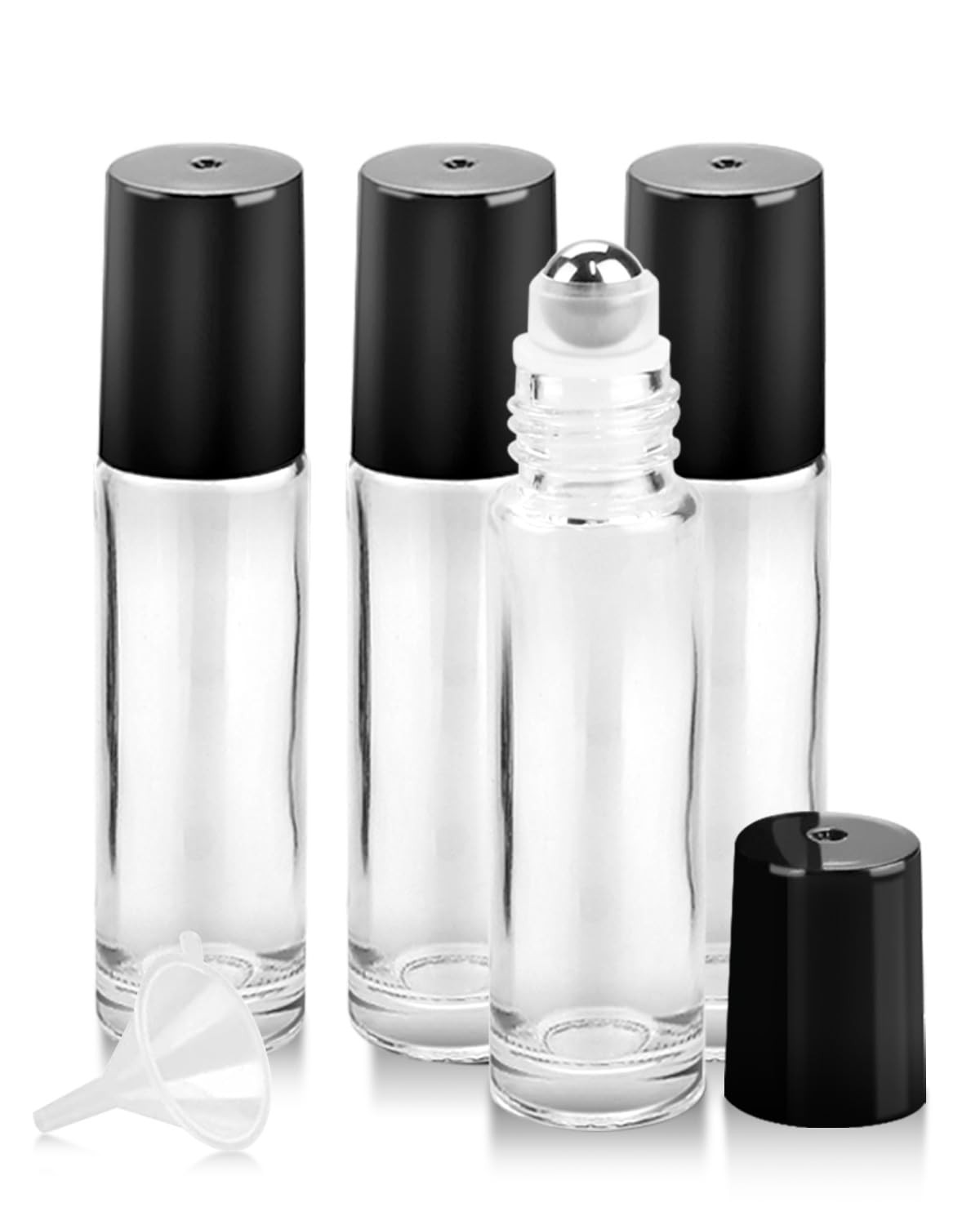 Worldgsb 4 Pack Essential Oil Roller Bottles, 10ml Refillable Clear 