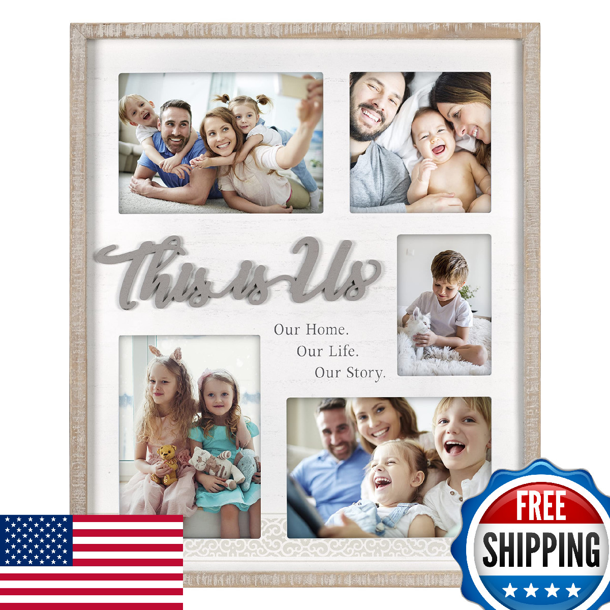 Malden 5-Opening "This is Us" Rustic Wood Picture Frame Collage, Brown