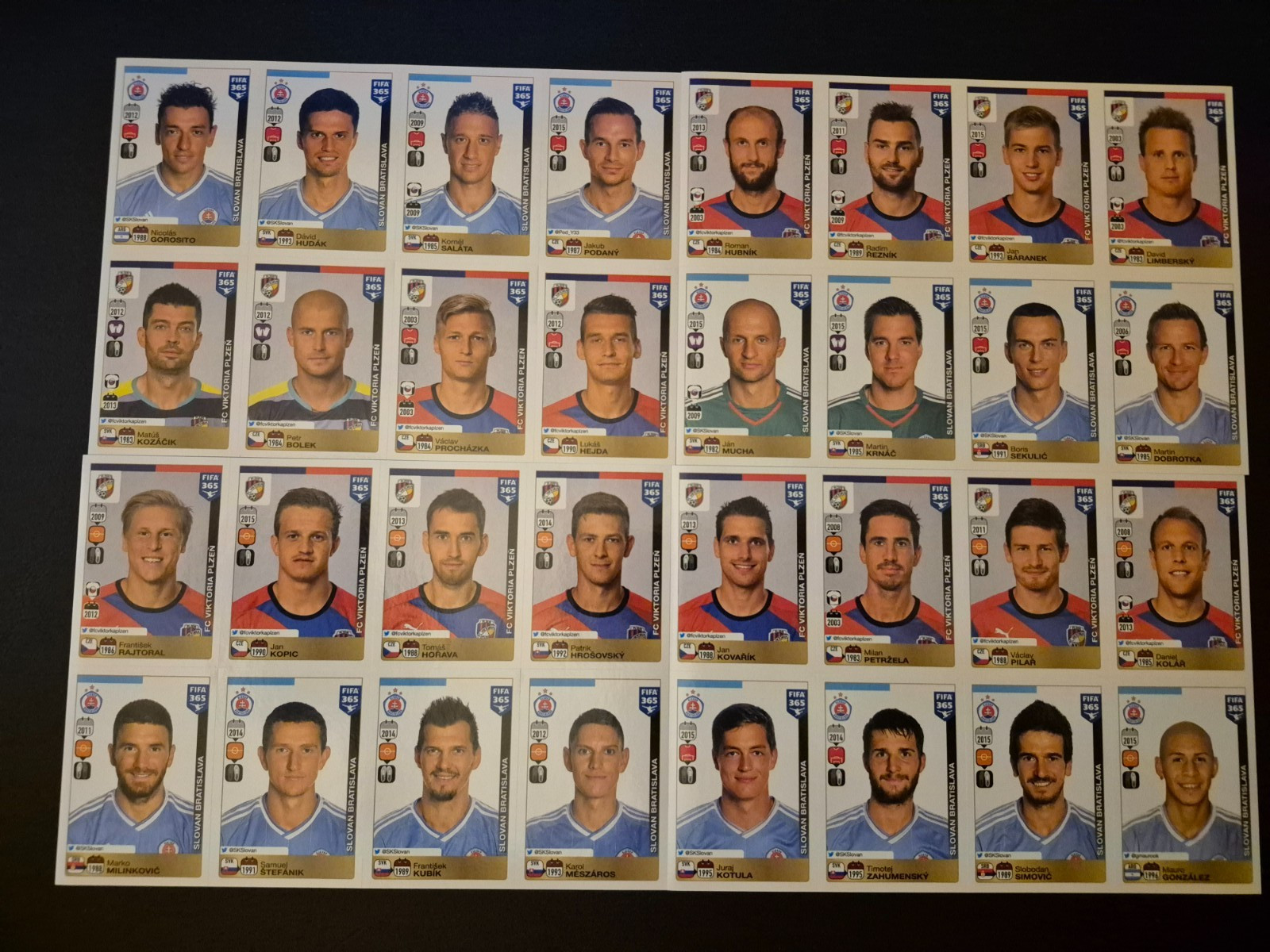 Panini FIFA365 2016 Extra Stickers Set Viktoria Plzen Slovan Bratislava E1-E60