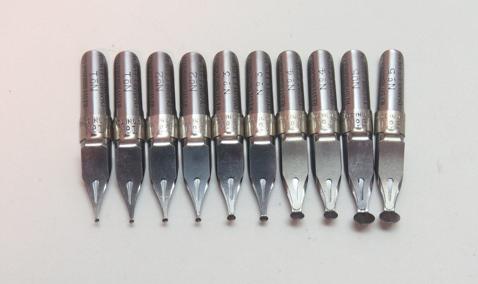 R. Esterbrook & Co Vintage Lot of Drawlet Fountain Pen Tips Nibs NOS # 1 2 3 4 5