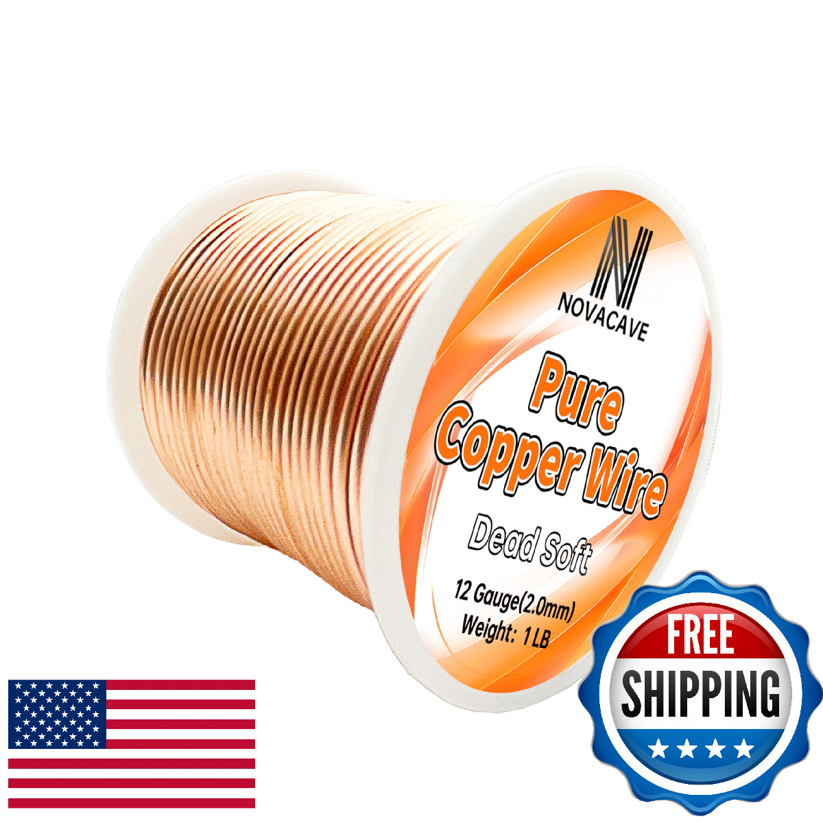 Novacave 12GA Copper Wire for Jewelry Making Dead Soft 1 LB Spool 2.0MM 55Ft Jew