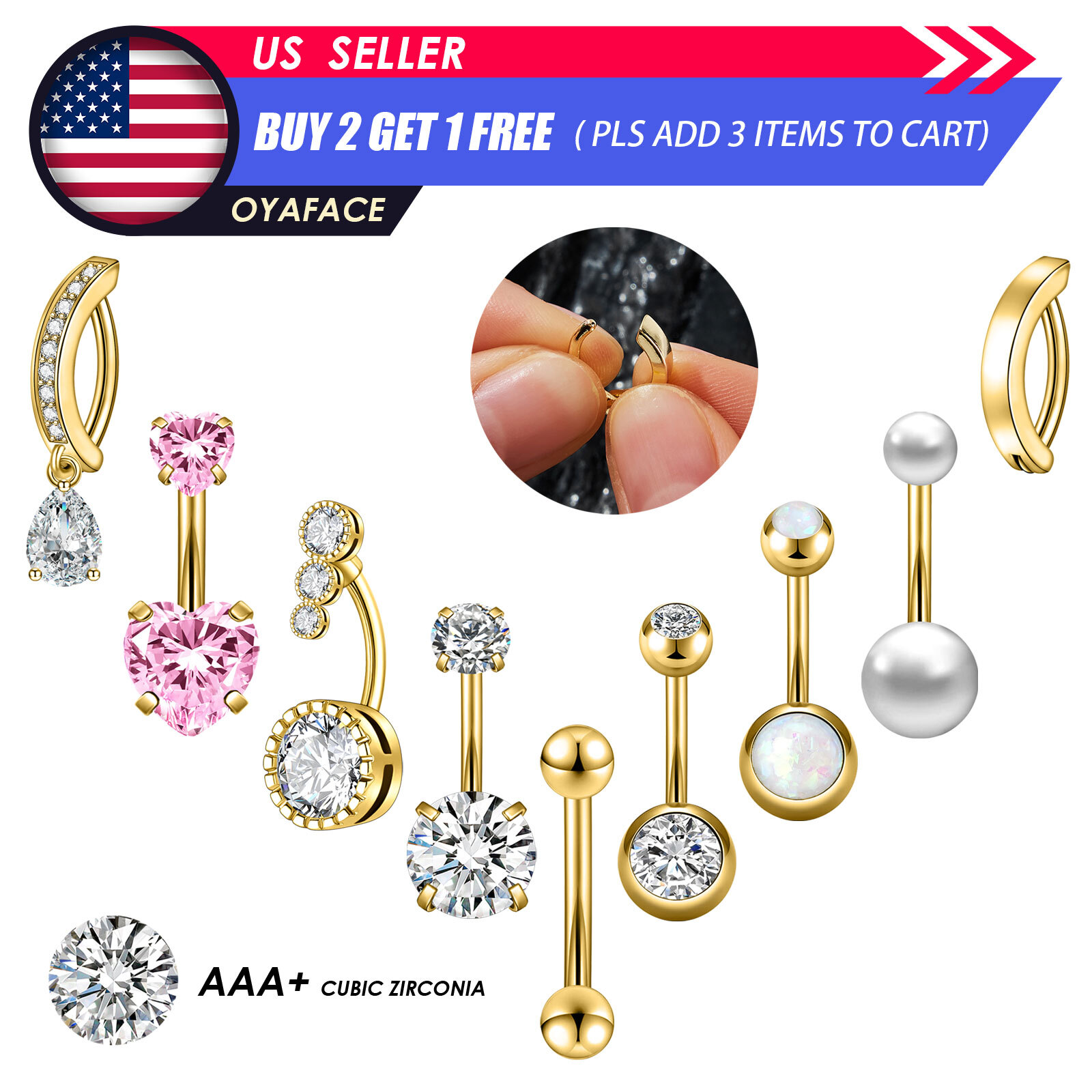 9PCS Dangle Belly Button Rings Surgical Steel Navel Curved Barbell Body Piercing