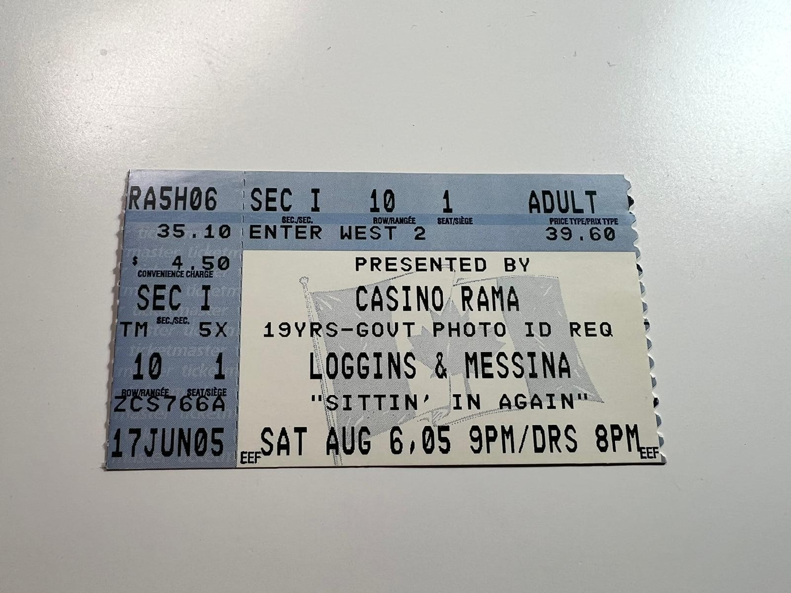 Loggins & Messina Ticket Stub – Aug 6, 2005 – Casino Rama