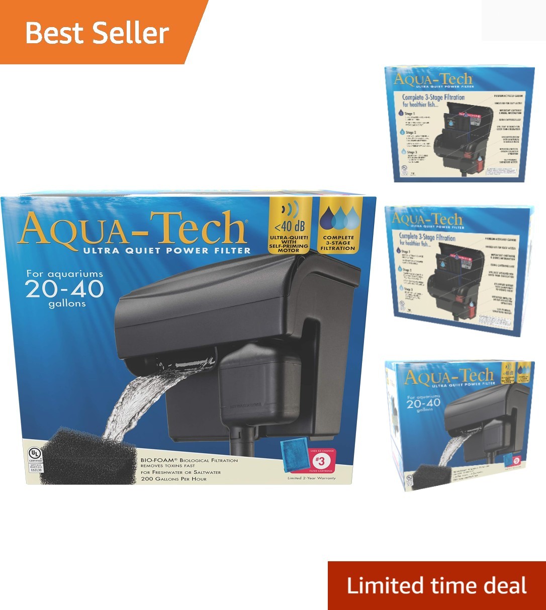 Efficient 20-40 Gallon Power Filter with Quiet Operation & Easy Cartridge Change