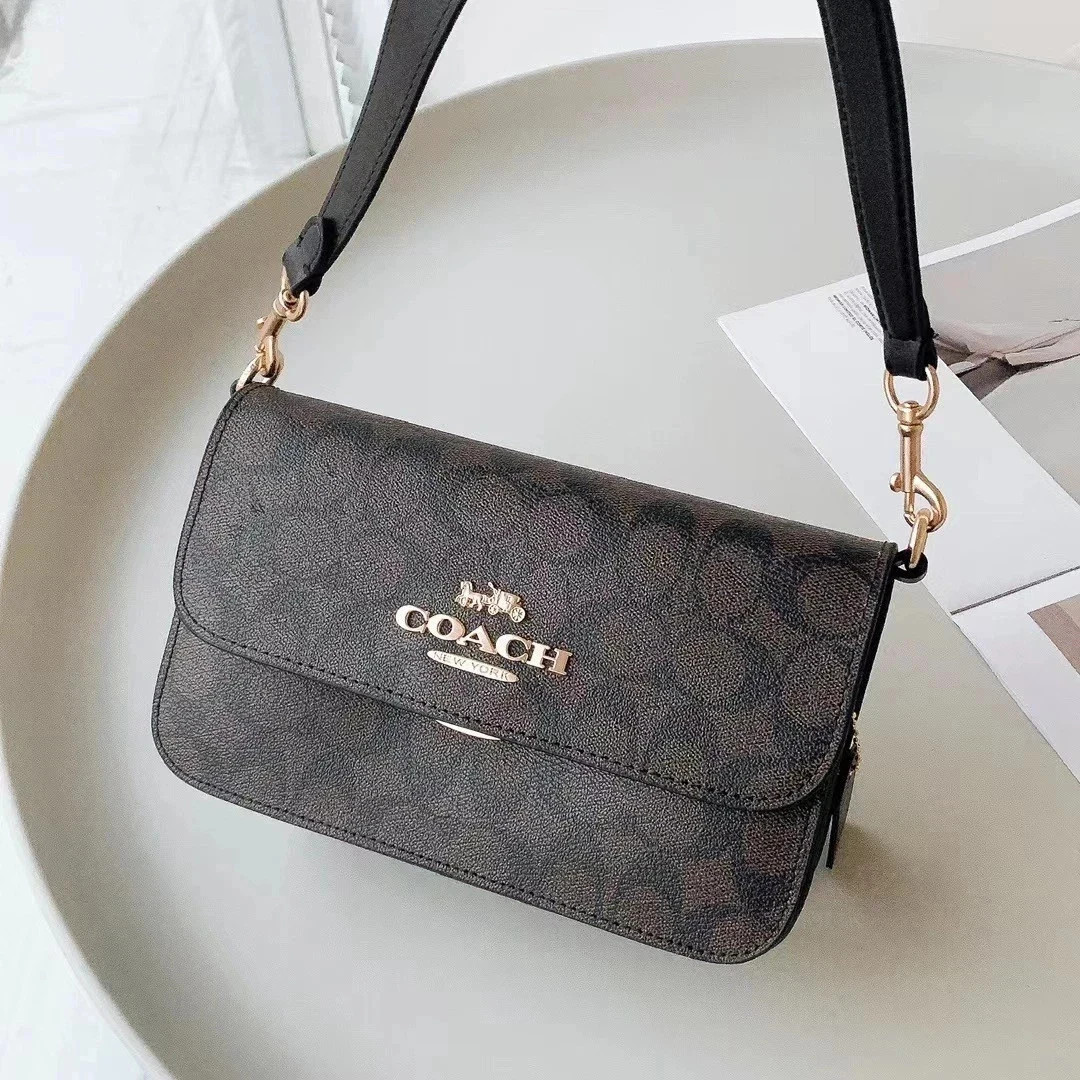 New COACH CA529 Brynn Shoulder Bag Signature Canvas Brown/Black outlet Japan