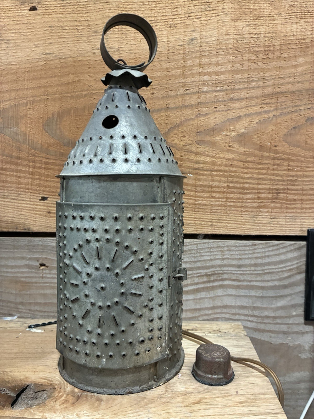Antique Paul Revere Punched Tin Hanging Lantern-Converted (Offers Welcomed)