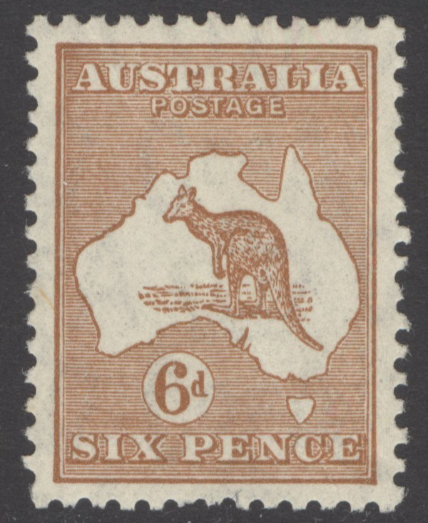 SG 132 Australia 1931-36. 6d chestnut. A fine fresh lightly mounted mint exam...
