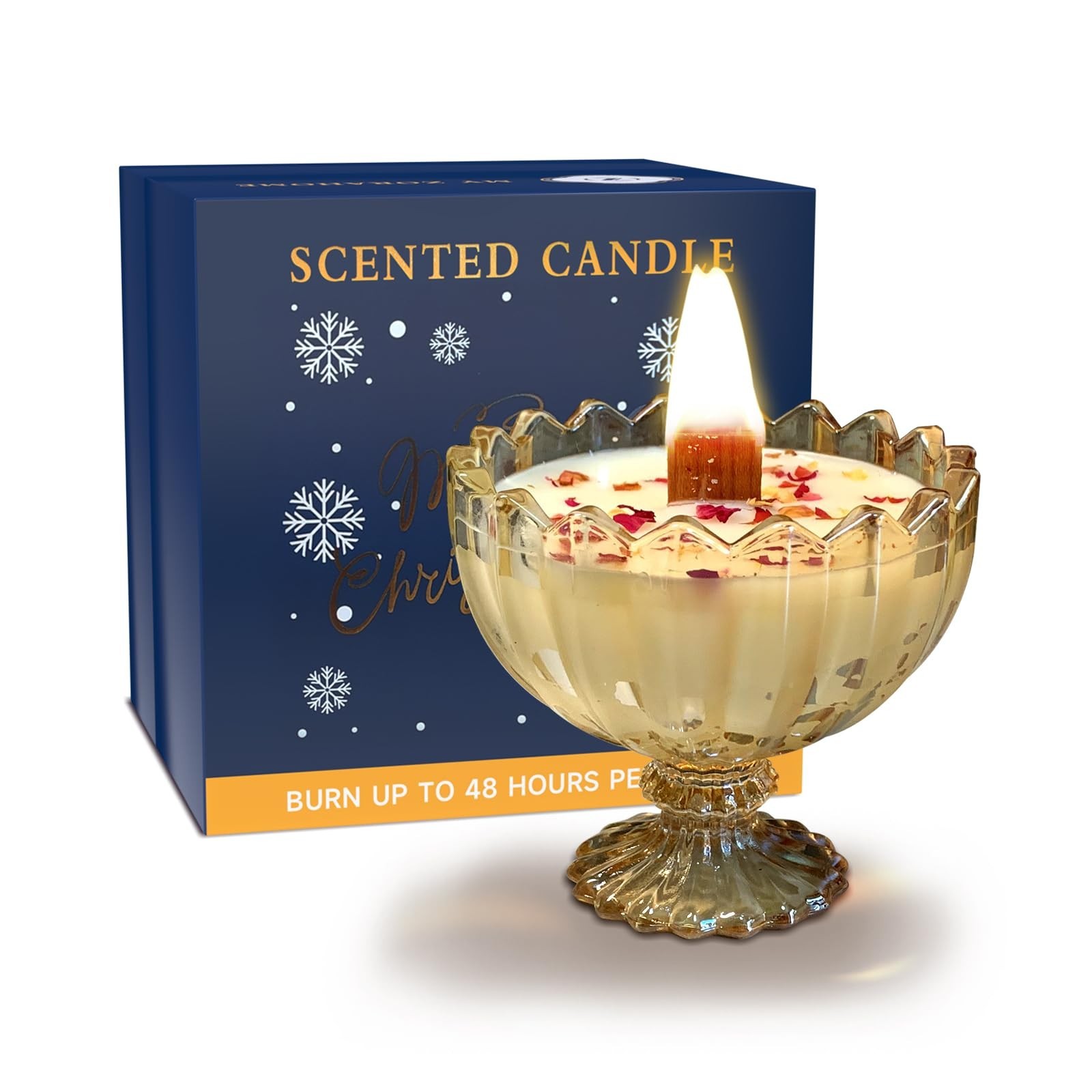 Amber Petal Bowl Shape Soy Wax Jasmine Scented Candle, Aromatherapy Jar Candl...