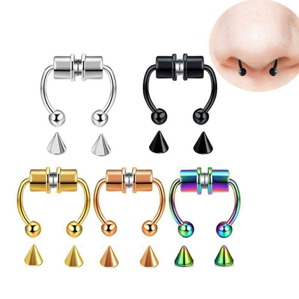 Rose Gold Magnetic Fake Septum Nose Ring Steel Ear Tragus Clicker Non Piercing