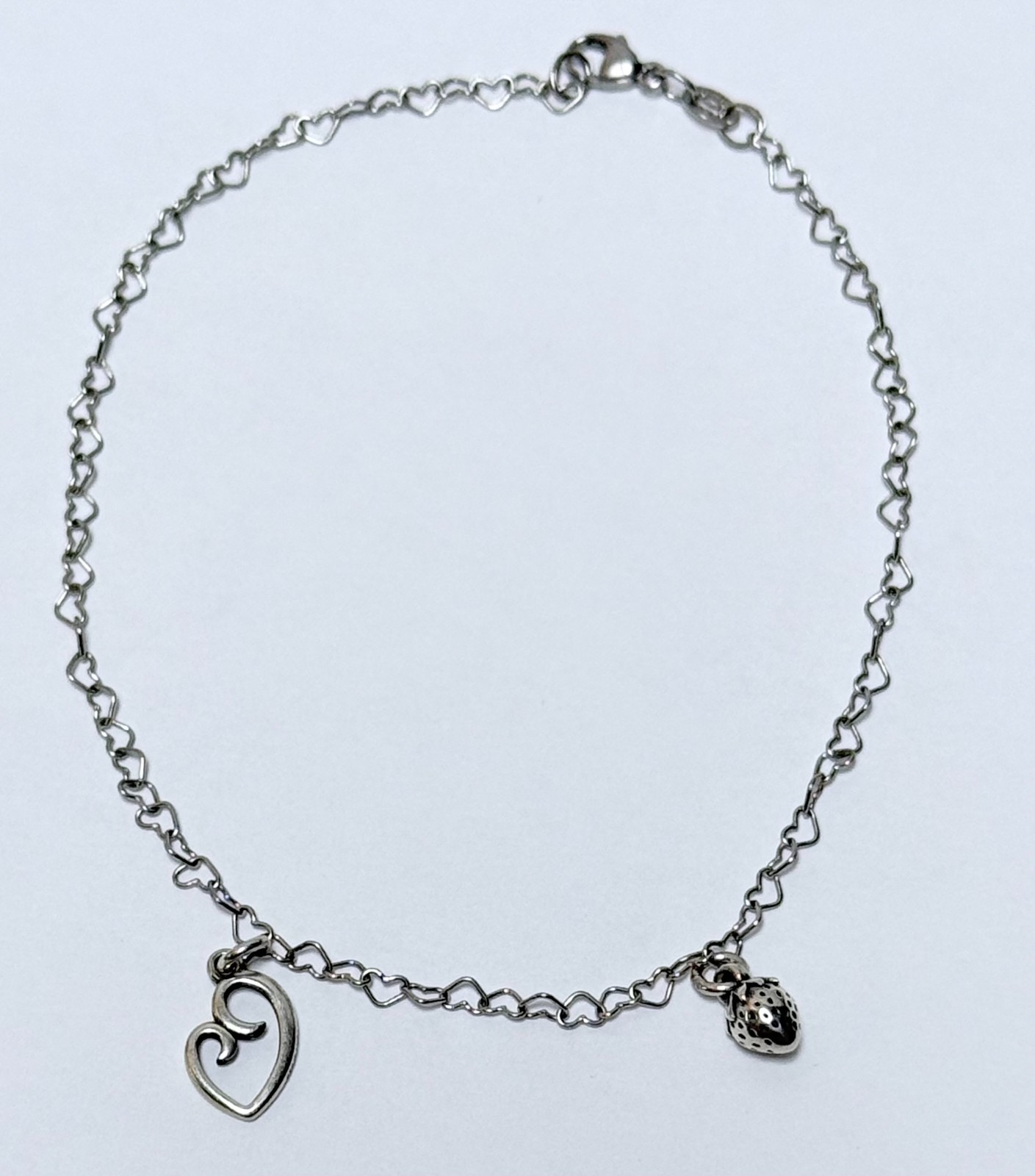 James Avery Connected Hearts Anklet Sterling Silver 10in w/2-Charms