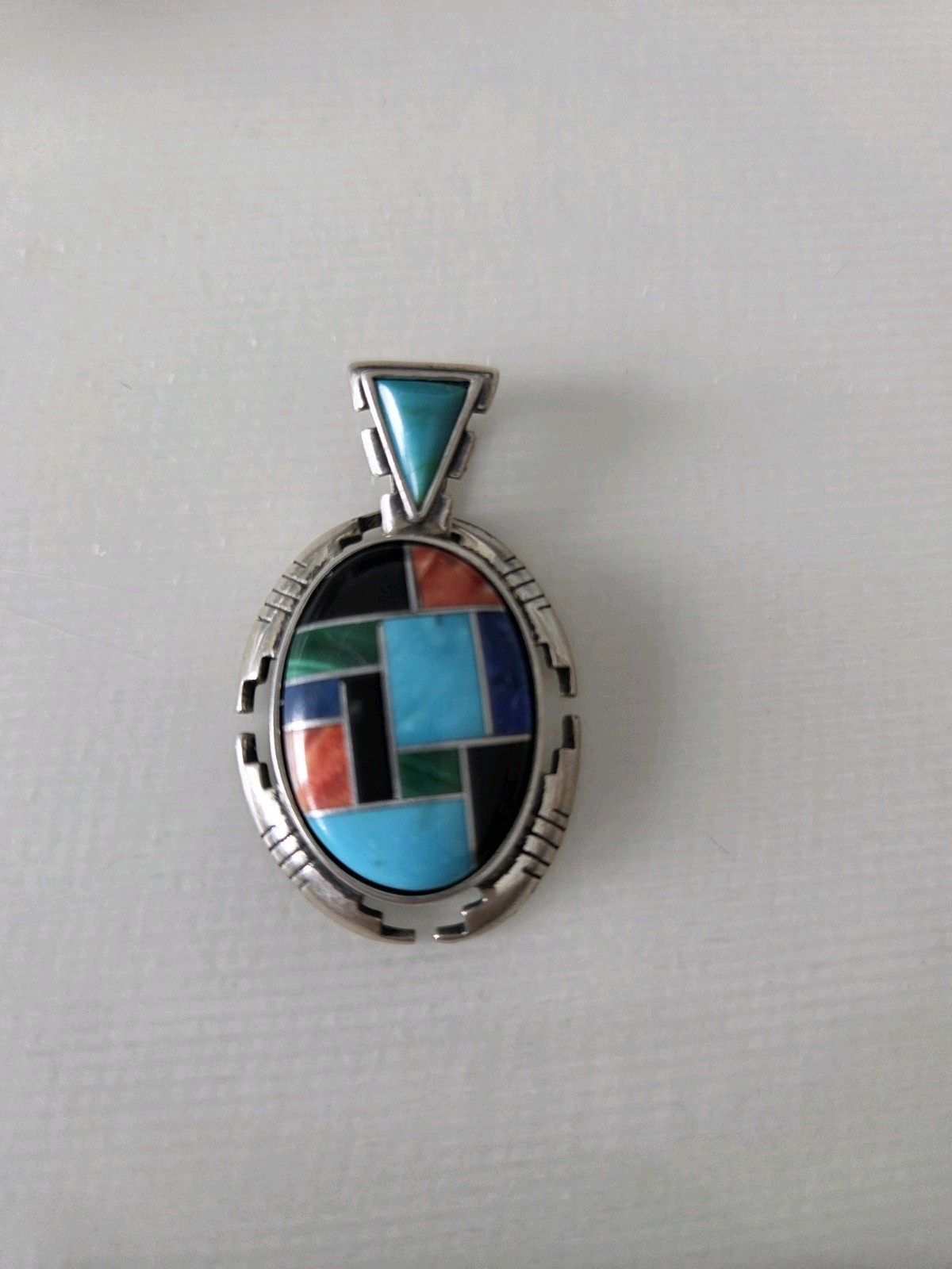 Carolyn Pollack Sterling Silver Multi Stone Inlay Oval Pendant