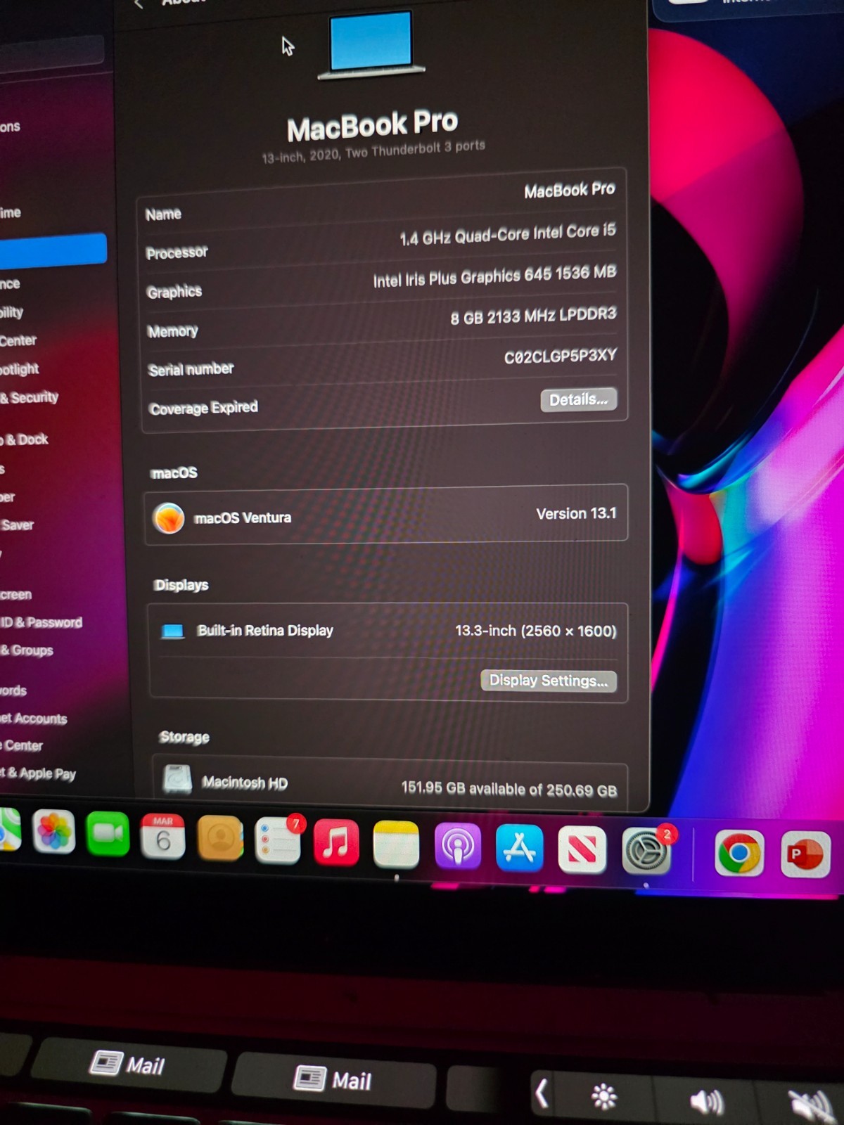 2020 Apple MacBook Pro 13.3" i5 8GB RAM 256 gb ssd